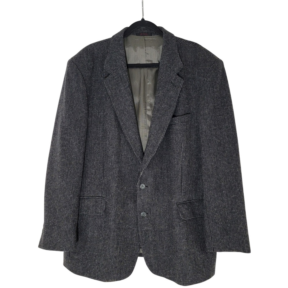 VTG Barrington 46R 100% Wool Tweed Blazer Jacket‎ Sport Coat Gray Plaid 2 Button